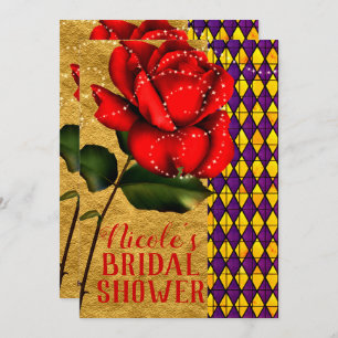 Beauty & The Beast Red Sparkle Rose Bridal Shower Invitation