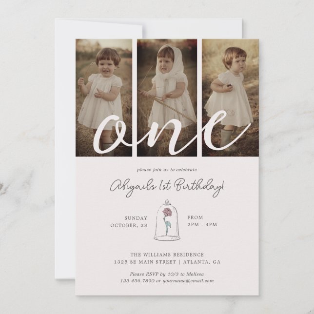 Beauty & The Beast Rose Birthday | Photo Collage Invitation (Front)