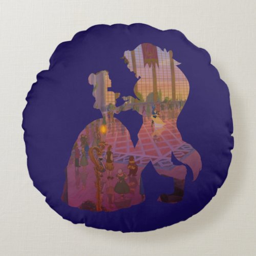 Beauty  The Beast  Silouette Dancing Round Pillow