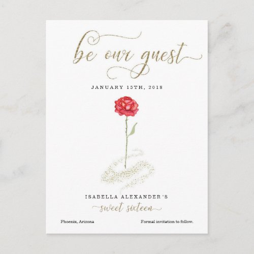 Beauty  the Beast Sweet 16 Save the Date Announcement Postcard