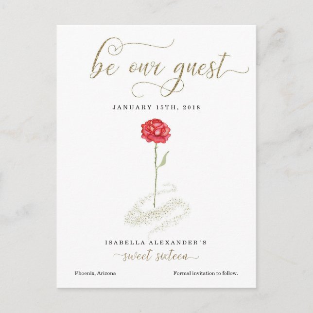 Beauty & the Beast Sweet 16 Save the Date Announcement Postcard (Front)