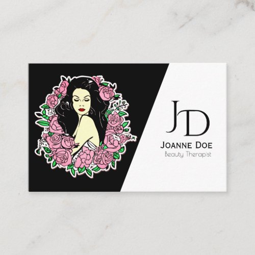 Beauty Therapist Elegant Woman And Flowers Business Card