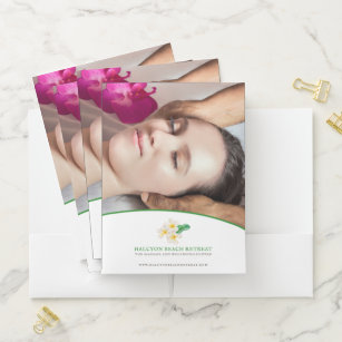 Beauty therapy spa tropical business frangipani pocket folder