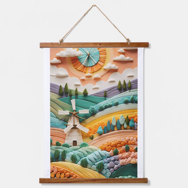 Beauty time for sun, clouds, trees and flowers hanging tapestry (Front)