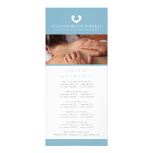 Beauty treatment price list teal massage logo rack card