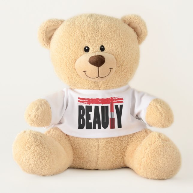 Beauty Typography Lipstick Teddy Bear (Front)