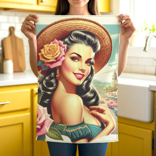 Beauty Vintage Woman Illustration Kitchen Towel