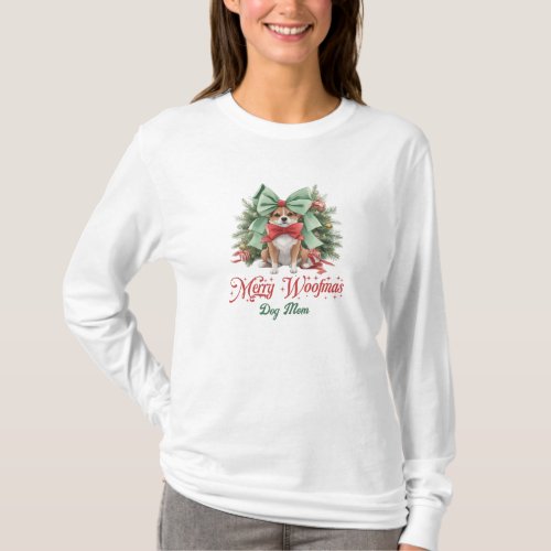 Beauty watercolor Christmas corgi with bow  T_Shirt