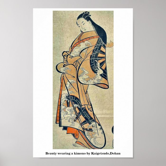 Beauty wearing a kimono by Kaigetsudo,Dohan Poster