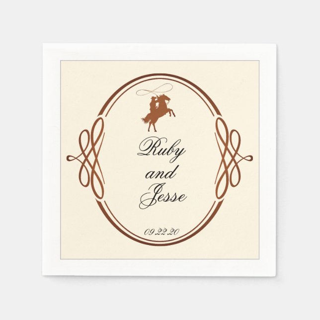 Beauty Western Dark Brown Wedding Napkins (Front)