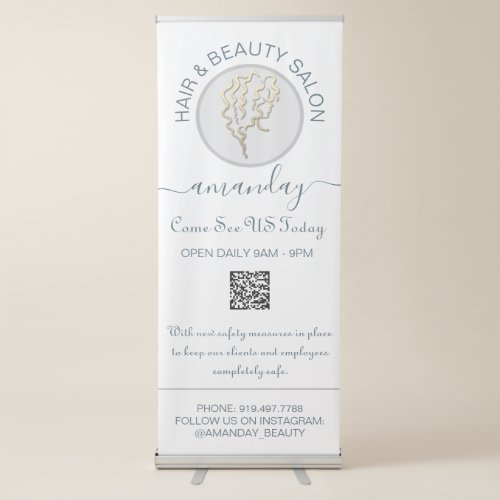 Beauty white  Reopening Logo Hairdresser QR Code Retractable Banner