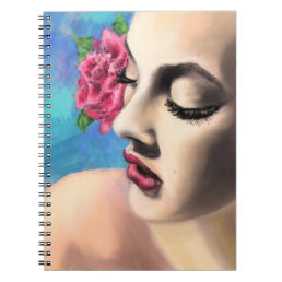 Beauty Woman with Red Rose Notebook