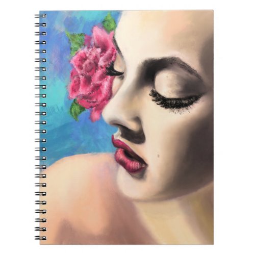 Beauty Woman with Red Rose Notebook