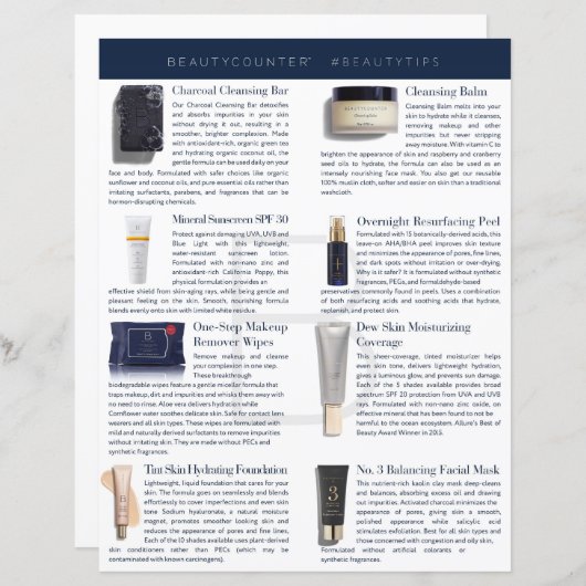 Beautycounter Tipsheet (Front/Back)