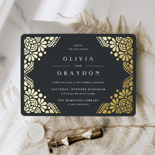 Beaux Arts Elegant Vintage Art Deco Wedding Foil Invitation