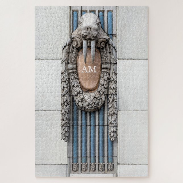 Beaux Arts Walrus Sculpture Custom Monogram Jigsaw Puzzle (Vertical)