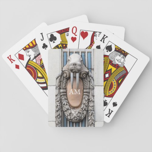 Beaux Arts Walrus Sculpture Custom Monogram Playing Cards