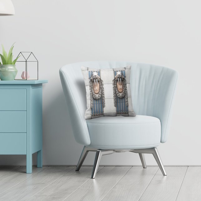 Beaux Arts Walrus Sculpture Custom Monogram Throw Pillow (Creator Uploaded)