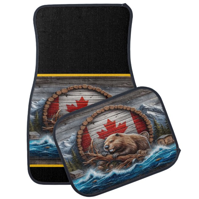 Beaver Against Canadian Landscape Car Floor Mat (Set)