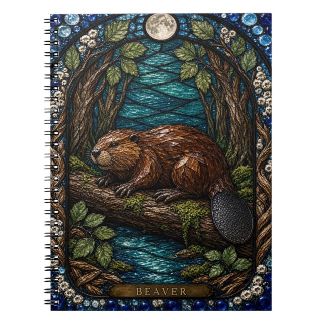 Beaver, Alder Leaf Stained Glass Notebook (Front)