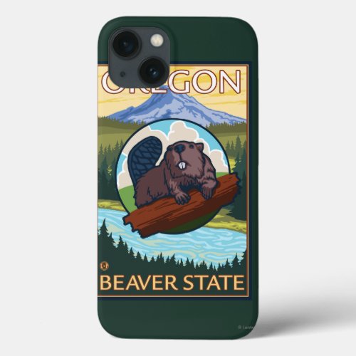 Beaver and Mount Hood Scene Vintage Travel iPhone 13 Case