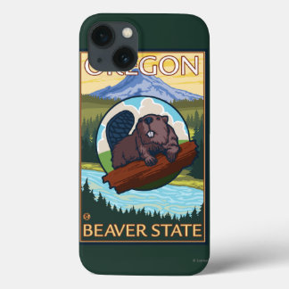 Beaver and Mount Hood Scene Vintage Travel iPhone 13 Case