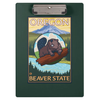 Beaver and Mount Hood Scene Vintage Travel Clipboard
