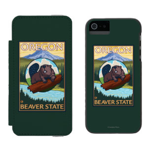 Beaver and Mount Hood Scene Vintage Travel Wallet Case For iPhone SE/5/5s