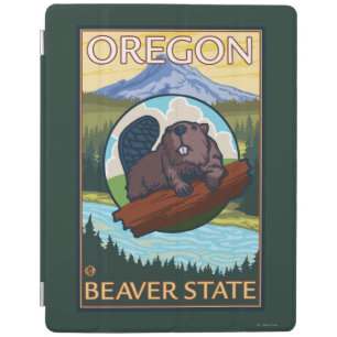 Beaver and Mount Hood Scene Vintage Travel iPad Smart Cover