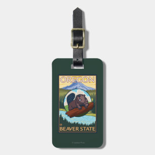 Beaver and Mount Hood Scene Vintage Travel Luggage Tag