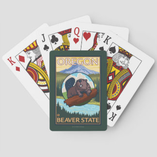Beaver and Mount Hood Scene Vintage Travel Poker Cards