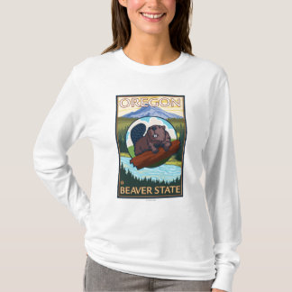 Beaver and Mount Hood Scene Vintage Travel T-Shirt