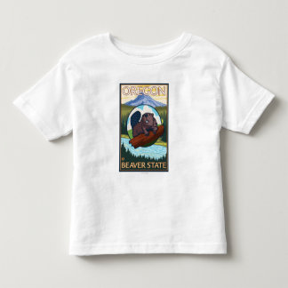 Beaver and Mount Hood Scene Vintage Travel Toddler T-shirt