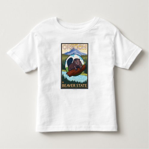 Beaver and Mount Hood Scene Vintage Travel Toddler T_shirt