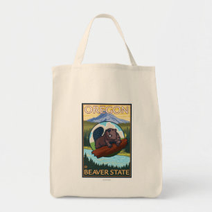 Beaver and Mount Hood Scene Vintage Travel Tote Bag