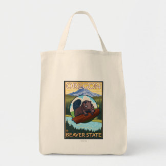 Beaver and Mount Hood Scene Vintage Travel Tote Bag