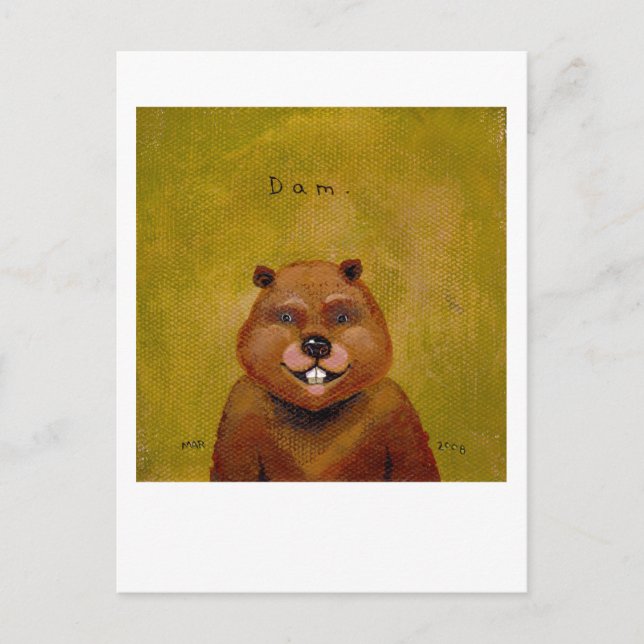 Beaver art original painting slightly deranged fun postcard (Front)