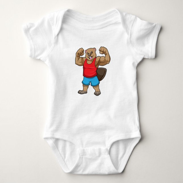 Beaver as Bodybuilder with big Upper arms Baby Bodysuit (Front)