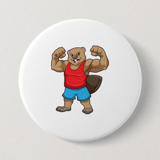 Beaver as Bodybuilder with big Upper arms Button (Front)