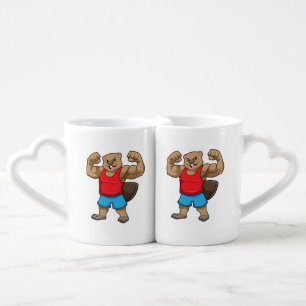 Beaver as Bodybuilder with big Upper arms Coffee Mug Set