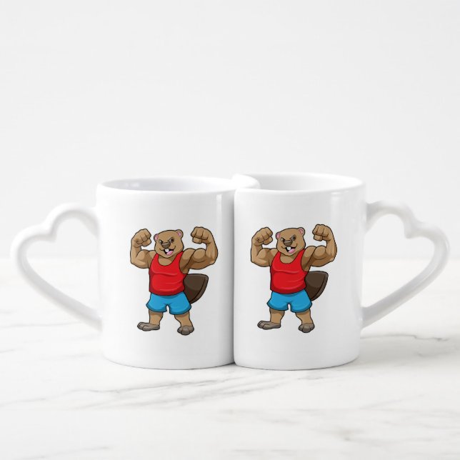 Beaver as Bodybuilder with big Upper arms Coffee Mug Set (Front Nesting)