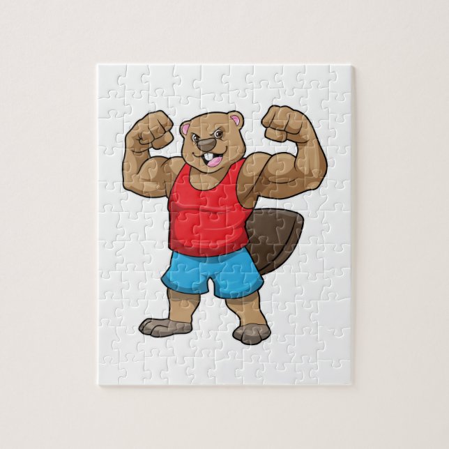 Beaver as Bodybuilder with big Upper arms Jigsaw Puzzle (Vertical)