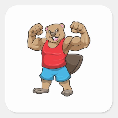 Beaver as Bodybuilder with big Upper arms Square Sticker