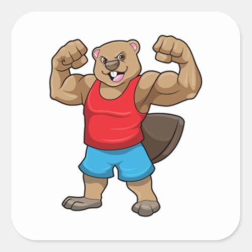 Beaver as Bodybuilder with big Upper arms Square Sticker