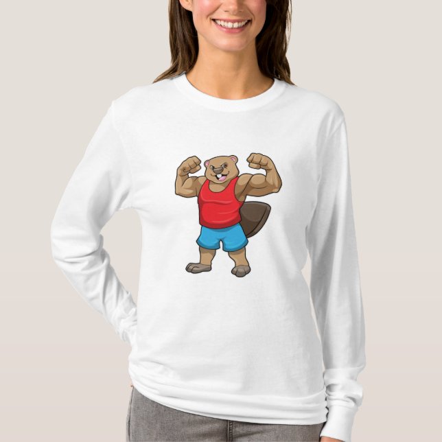 Beaver as Bodybuilder with big Upper arms T-Shirt (Front)