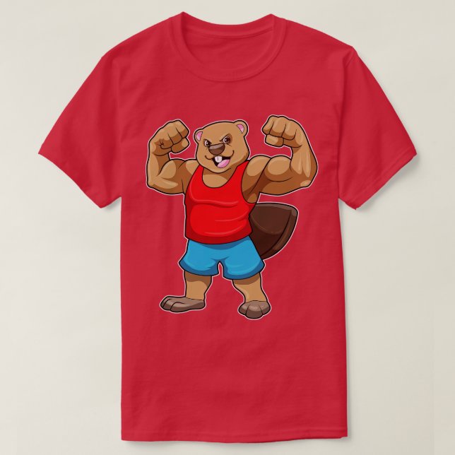 Beaver as Bodybuilder with big Upper arms T-Shirt (Design Front)