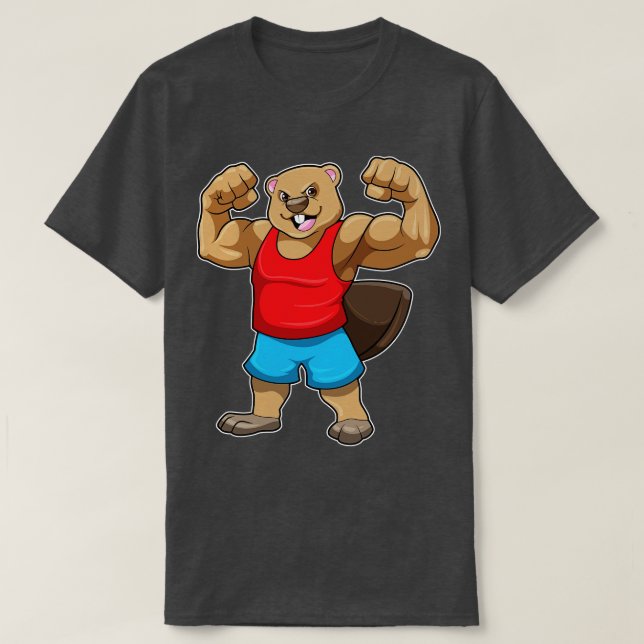 Beaver as Bodybuilder with big Upper arms T-Shirt (Design Front)