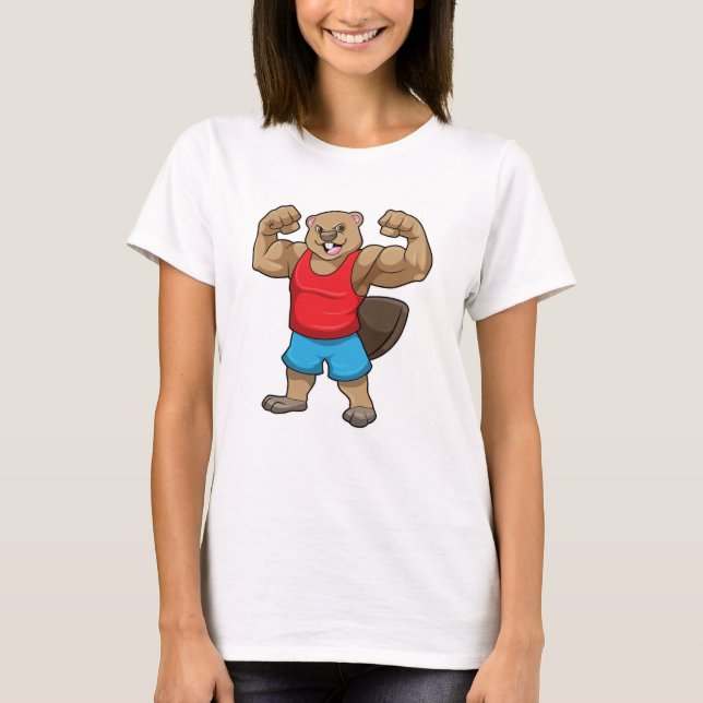 Beaver as Bodybuilder with big Upper arms T-Shirt (Front)