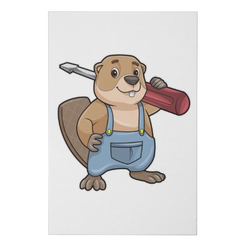Beaver as Craftsman with Slotted screwdriver Faux Canvas Print