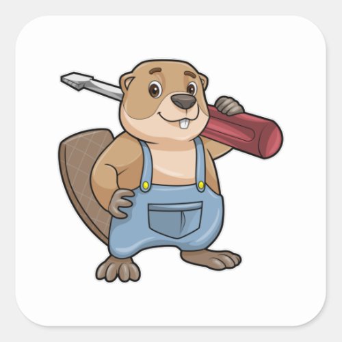 Beaver as Craftsman with Slotted screwdriver Square Sticker